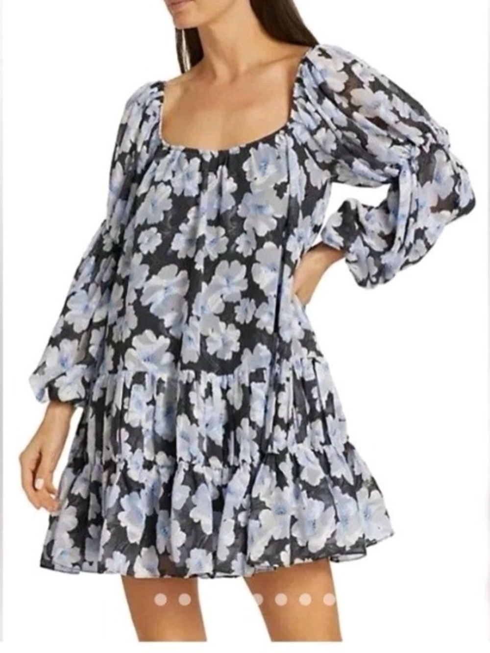 En Saison Black Mini Dress with Light Blue Floral Print